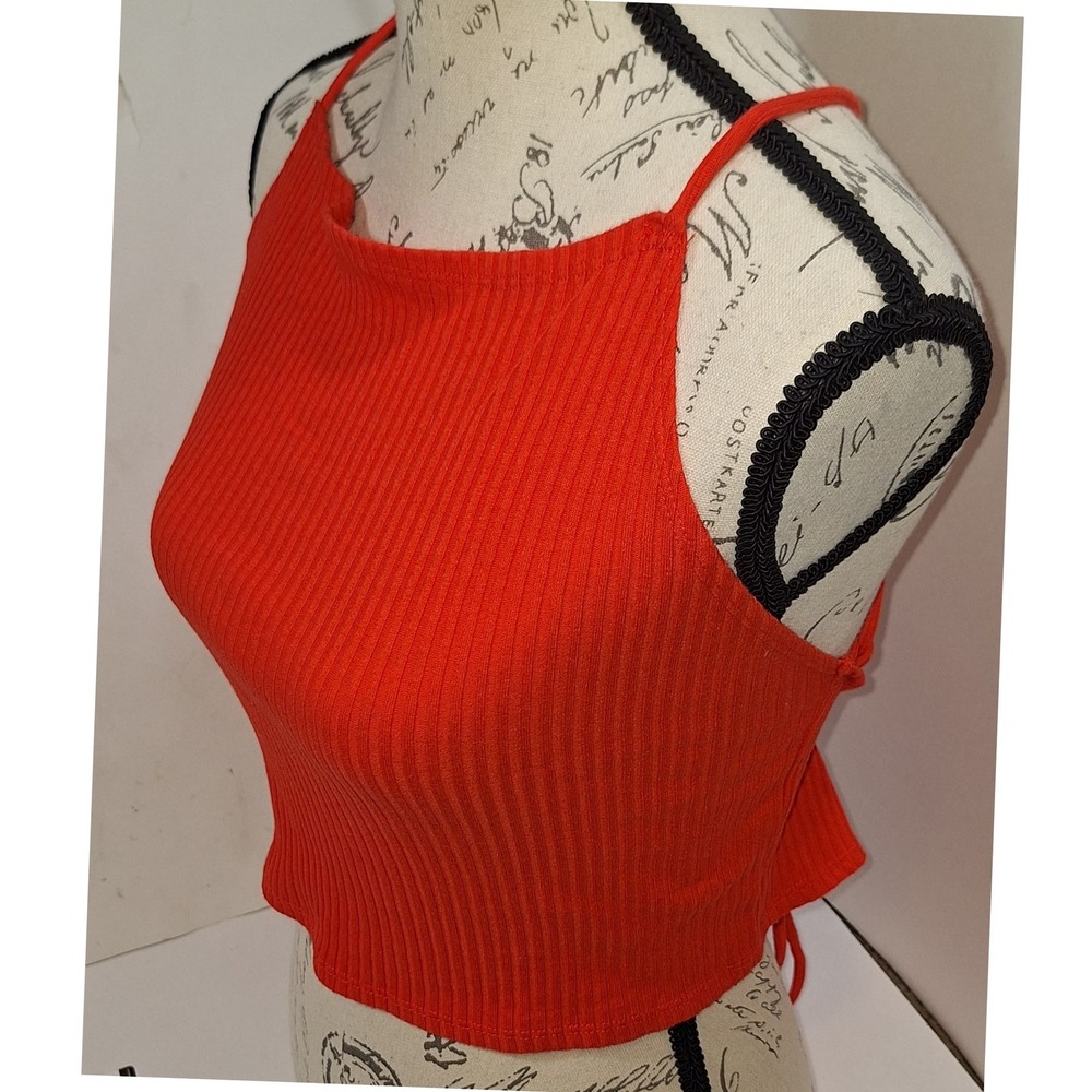 Arizona Womens Open Back Halter Crop Top XL Orange Strappy Summer Festival Beach - Picture 3 of 6